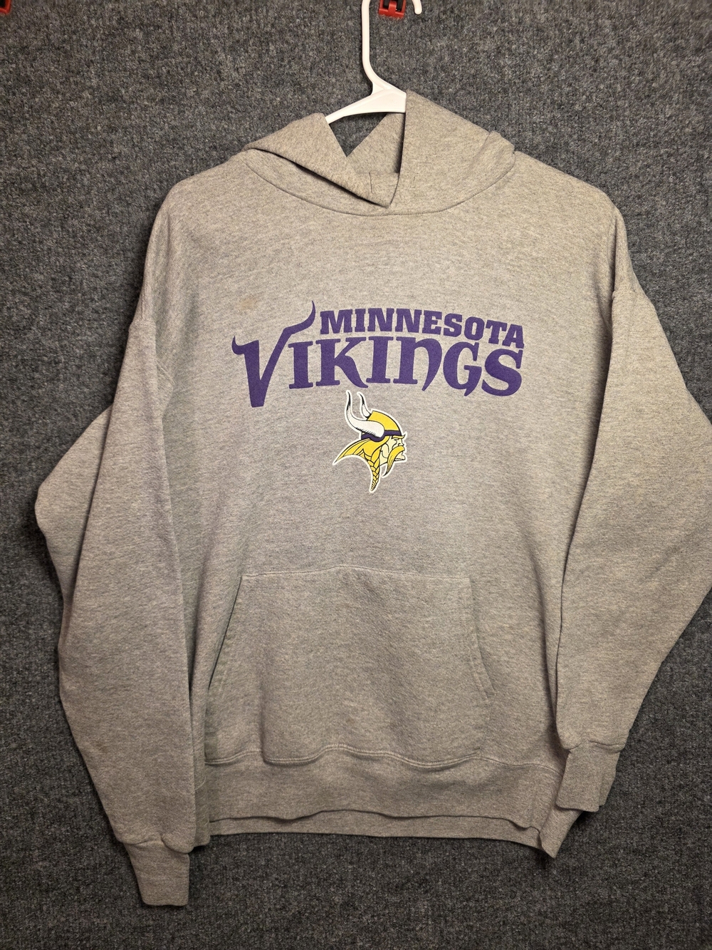 Vintage Minnesota Vikings Graphic Hoodie Sweatshirt Gray Large NFL Football